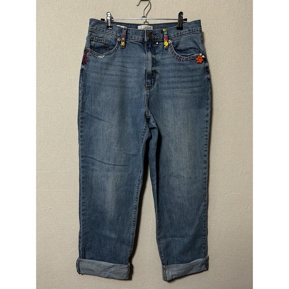 Universal Thread Cropped Womens Sz 10 Boyfriend Denim Jeans Cuffed Painted Fun